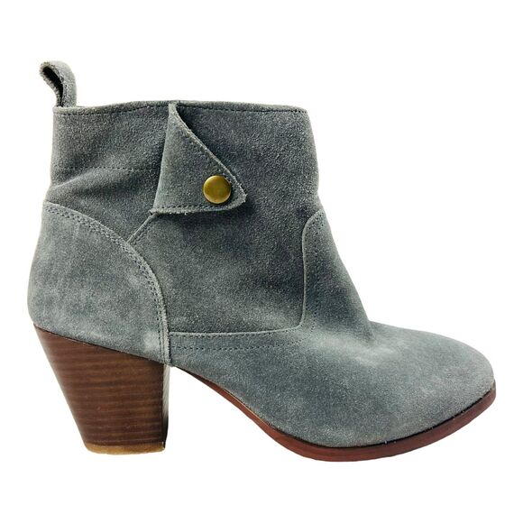 Diba Sophia Womens Gray Suede Ankle Booties Zip Block Heels Snap Button US 8.5 - Picture 1 of 10